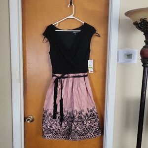 Black and Dusty Peach Embroidered Dress